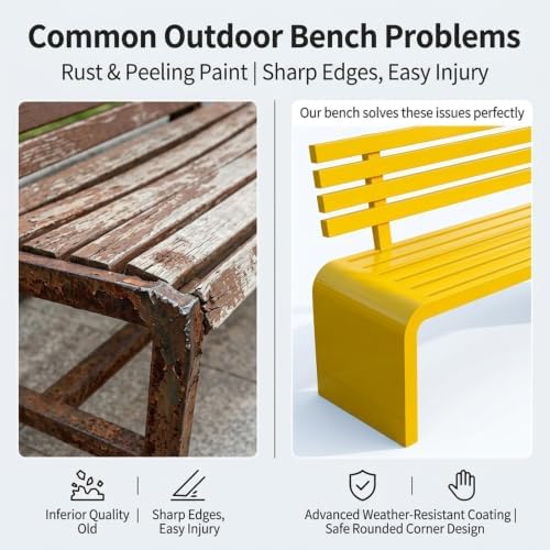 Metal Garden Bench, Outdoor Galvanized Steel Garden Bench, Slatted Design - Image 3