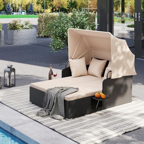 DREAMADE Outdoor Daybed with Canopy, 2 Person Rattan Patio Sunbed - Image 4