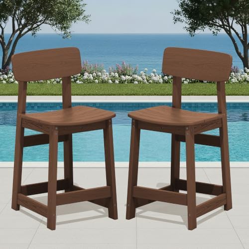 SERWALL Outdoor HDPE Counter-Height Bar Stools Set of 2 - Image 2