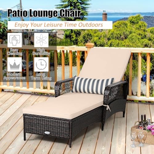Tangkula Wicker Chaise Lounge Outdoor Set of 2, Patio Rattan Reclining Chaise - Image 5