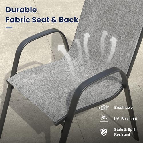 VICLLAX Patio Dining Set, 6 Grey Stackable Chairs & 63" Dark Grey Table - Image 5