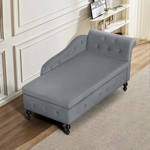 Velvet Chaise Lounge w/Right Armrest & Storage Space - Image 5
