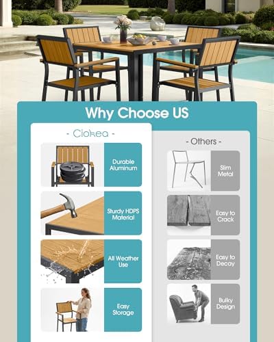 Aluminum Outdoor Dining Set, Patio Square Table and Stackable Chairs - Image 7