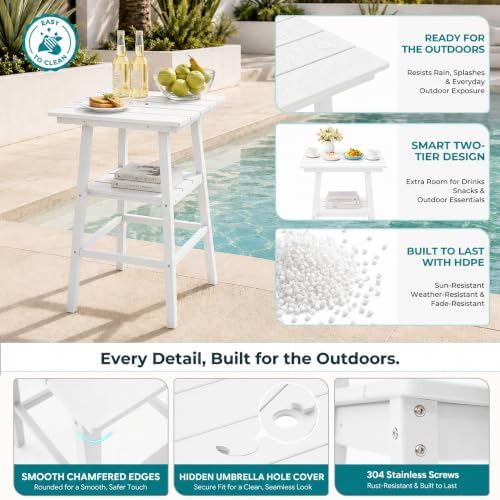 Outdoor Bar Stools Set of 2, All-Weather HDPE Tall Balcony - Image 5