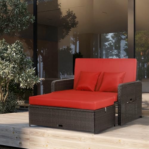 Moccha Outdoor Daybed, Wicker Loveseat Sofa Set - Image 2