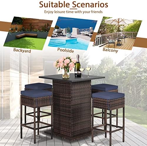HAPPYGRILL 5 Piece Rattan Bar Set Outdoor Wicker Bar Table and 4 Bar Stools - Image 4