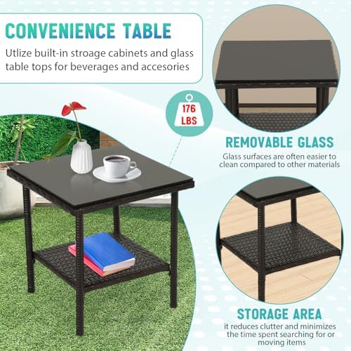 FDW 3-Piece Patio Furniture Set | Brown & Blue | Outdoor Wicker Furniture - Image 5
