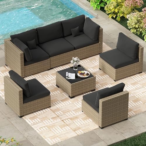 LHBcraft 7 Piece Outdoor Patio Furniture Set, Wicker Patio Furniture Set by LHBcraft-US