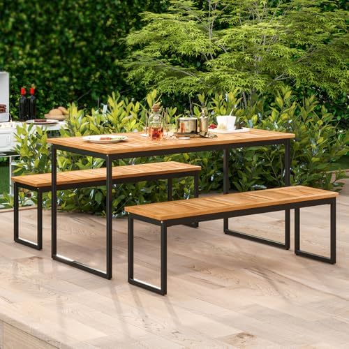 Tangkula Wood Outdoor Bench, Backless Dining Bench - Image 5