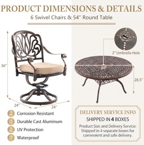 7-Pcs Cast Aluminum Patio Dining Set - Image 2