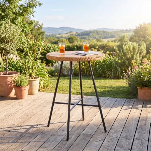 23.6”D Round Bar Height Table, Stone Pub Table Metal Frame by DAYALANE
