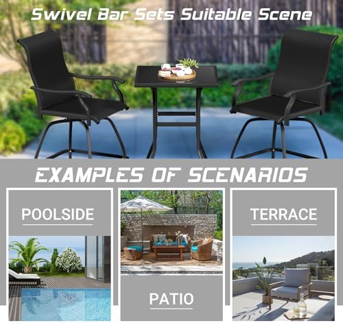 Patio Bar Set 2pcs Swivel Bar Stools Outdoor Bistro Textilene Furniture - Image 6