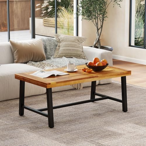 HAPPYGRILL Acacia Wood Patio Coffee Table, Outdoor Rectangular Center Table - Image 2