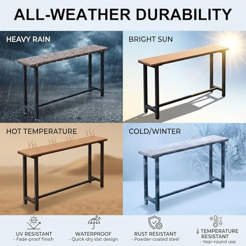 Outside Patio Bar Table Extra Long 47.2"-102.4", Outdoor Wood High Bar Table - Image 4