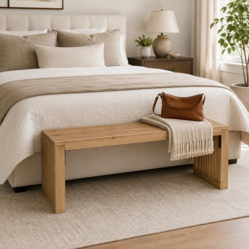 SwallowLiving Solid Wood Slatted Bench 40" Farmhouse Entryway Seat - Image 6