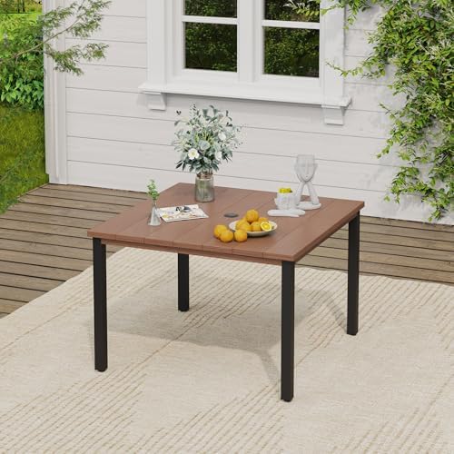 VICLLAX Patio Dining Set, 4 Black Stackable Chair & 40.2" Metal Walnut Table - Image 6
