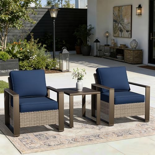 Outdoor Patio Chairs, 3 Pieces Wicker Rattan Furniture Set, 2 Patio Chairs and by Joyside