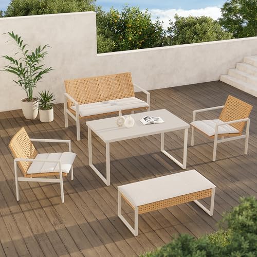 Grand patio 5-piece Outdoor Dining Set, Wicker Patio Dining Table Set by GrandPatio