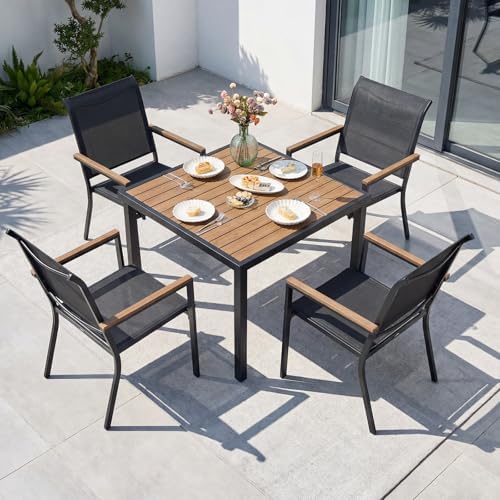 HDPS Patio Dining Set for 4, Textilene Mesh Chairs by NaturalExpressions