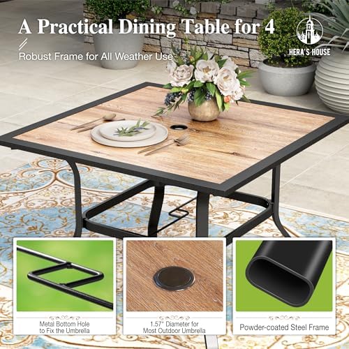 Patio Dining Set for 4, Wood-Look Metal Table - Image 5
