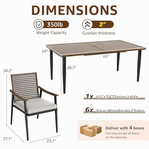 7 Piece Patio Dining Set, Rattan Wicker Patio Chairs Set - Image 2