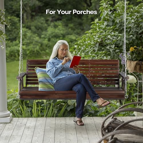 Bonnlo 5FT Rustic 880LBS Porch Swing, PU Bench - Image 6