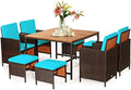 Tangkula 9 Pieces Acacia Wood Patio Dining Set, Space Saving Wicker Chairs and by TANGKULA