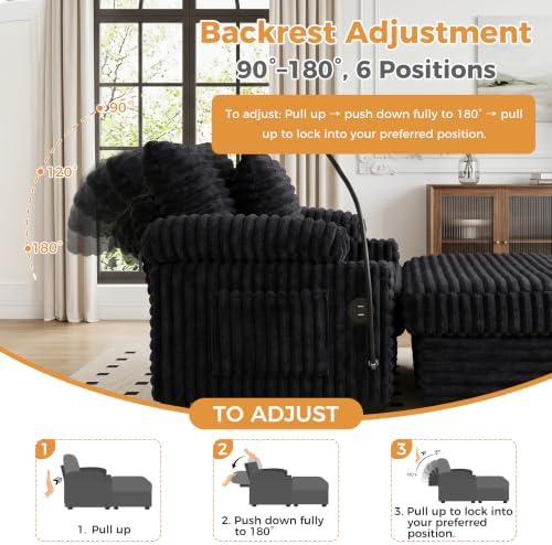Chaise Lounge Chair with Adjustable Backrest, Storage and Ottoman - Image 5