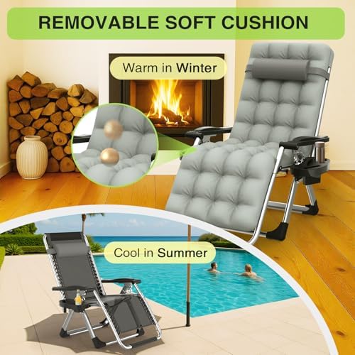 Suteck Zero Gravity Chair, Reclining Camping Chairs w/Removable Cushion - Image 4