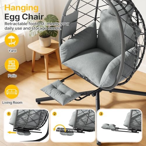 Suteck Hanging Egg Chair with Adjustable Footrest & Stand - Image 5