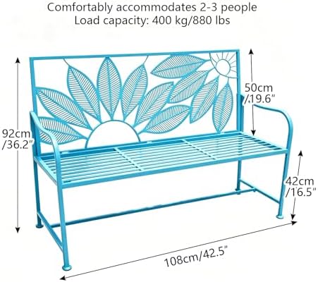 Metal Outdoor Garden Bench, 42.5" 2-3 Seater Patio Bench - Image 2