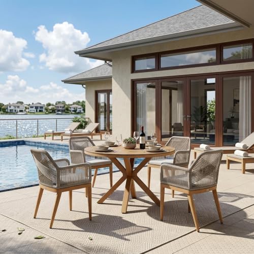 PURPLE LEAF Oversized Patio Round Dining Set 5 Pieces by PURPLELEAF
