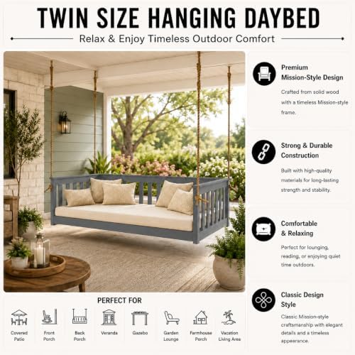 Amish Made Twin Graphite Hanging Daybed, Made in USA - Image 5