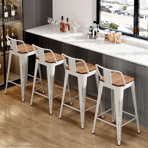 30" Barstools Set of 4 Counter Height Bar Stools Chair-Distressed White - Image 5