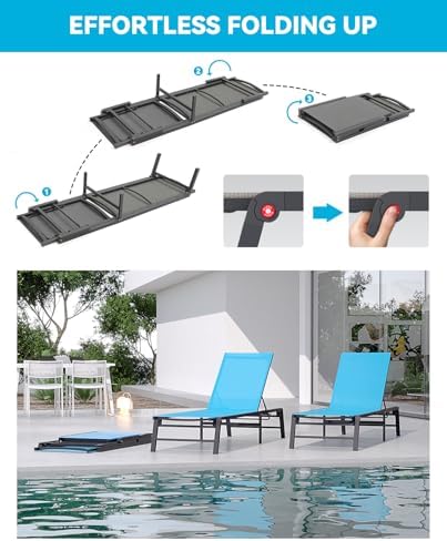 Aluminum Chaise Lounge Chair Outdoor, Foldable Patio Lounge Chair Assemble-Free - Image 3