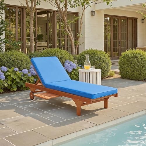 SAFAVIEH Outdoor Newport Wood Chaise Lounge, 28.8" Natural/Blue PAT7022K - Image 2