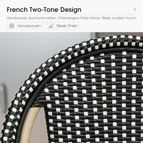 PURPLE LEAF Patio French Counter Stool Set of 2 Champagne Frame Black Woven - Image 4