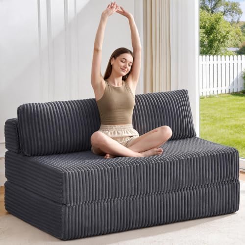 Folding Sofa Bed Convertible 4 in 1 Sleeper Chair Gray Queen by MEGAYESHome