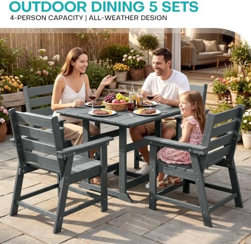 HDPE Outdoor Dining Set, Patio Dining Set of 5 - Image 2