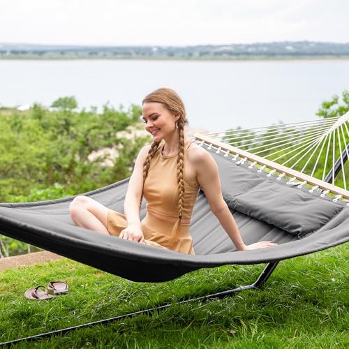 SUNCREAT Outdoor Hammock with Stand, Balance Straps, Light Gray - Image 2