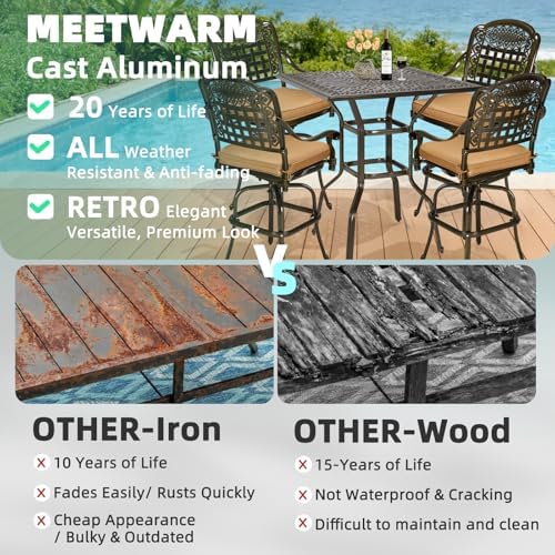 5-Piece Patio Swivel Bar Set, All-Weather Cast Aluminum Outdoor High Bar Stool - Image 4