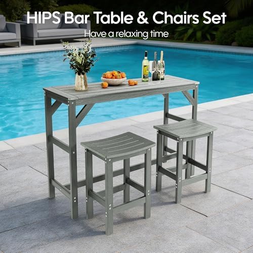 HIPS Outdoor Patio Bar Set, All Weather HIPS Bar Table and Chairs Set - Image 2