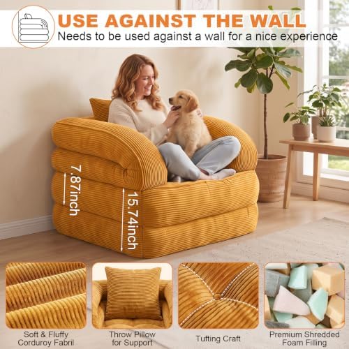 Folding Sofa Bed, Convertible Sleeper Chair, Corduroy Boneless Couch - Image 3