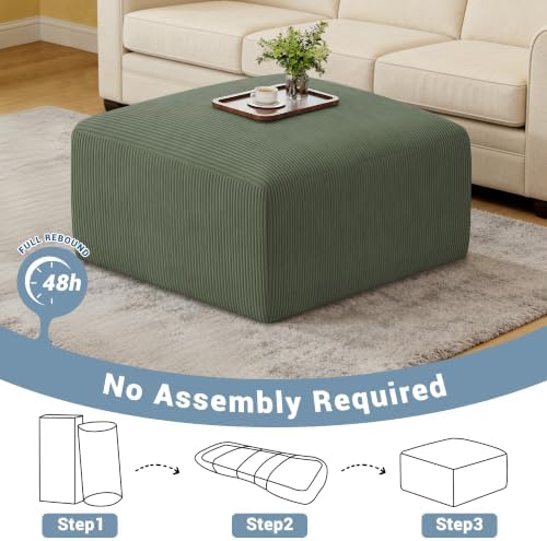40" Oversized Square Corduroy Ottoman, Large Ottoman Pouf Footstool - Image 7