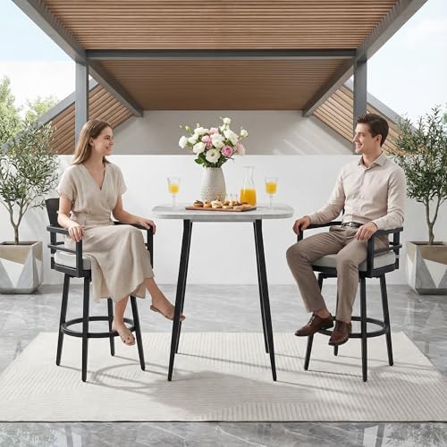3 Piece Aluminum Outdoor Bar Set, Swivel Bar Height Patio Table and Chairs - Image 4