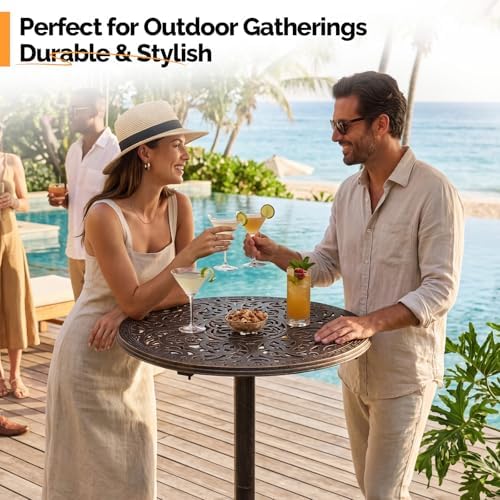 VINGLI 40" Outdoor Bar Table, High Top Table, Cast Aluminum Outdoor Pub Table - Image 7