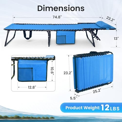 2 Pack Outdoor Folding Chaise Lounge 5-Position Adjustable Recliner 400LB Heavy - Image 2
