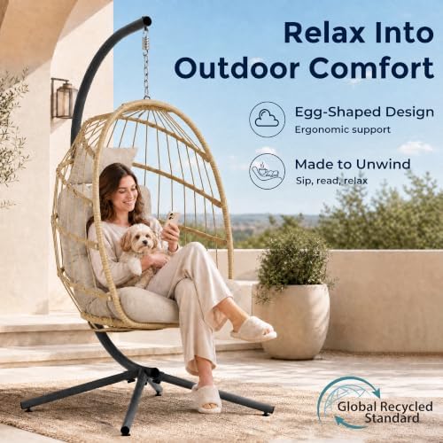 SWITTE Egg Chair Outdoor with Stand, Indoor Wicker Hanging Egg Swing - Image 3