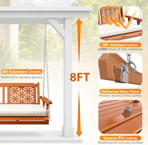VINGLI 4.5 FT Wooden Porch Swing - Image 4