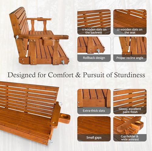 Fortune Candy Wooden Porch Swing, Cedar Tone PU, 5 FT Extra Large - Image 6